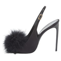 Yves Saint Laurent Black Satin and Fur Slingback Sandals Size 40