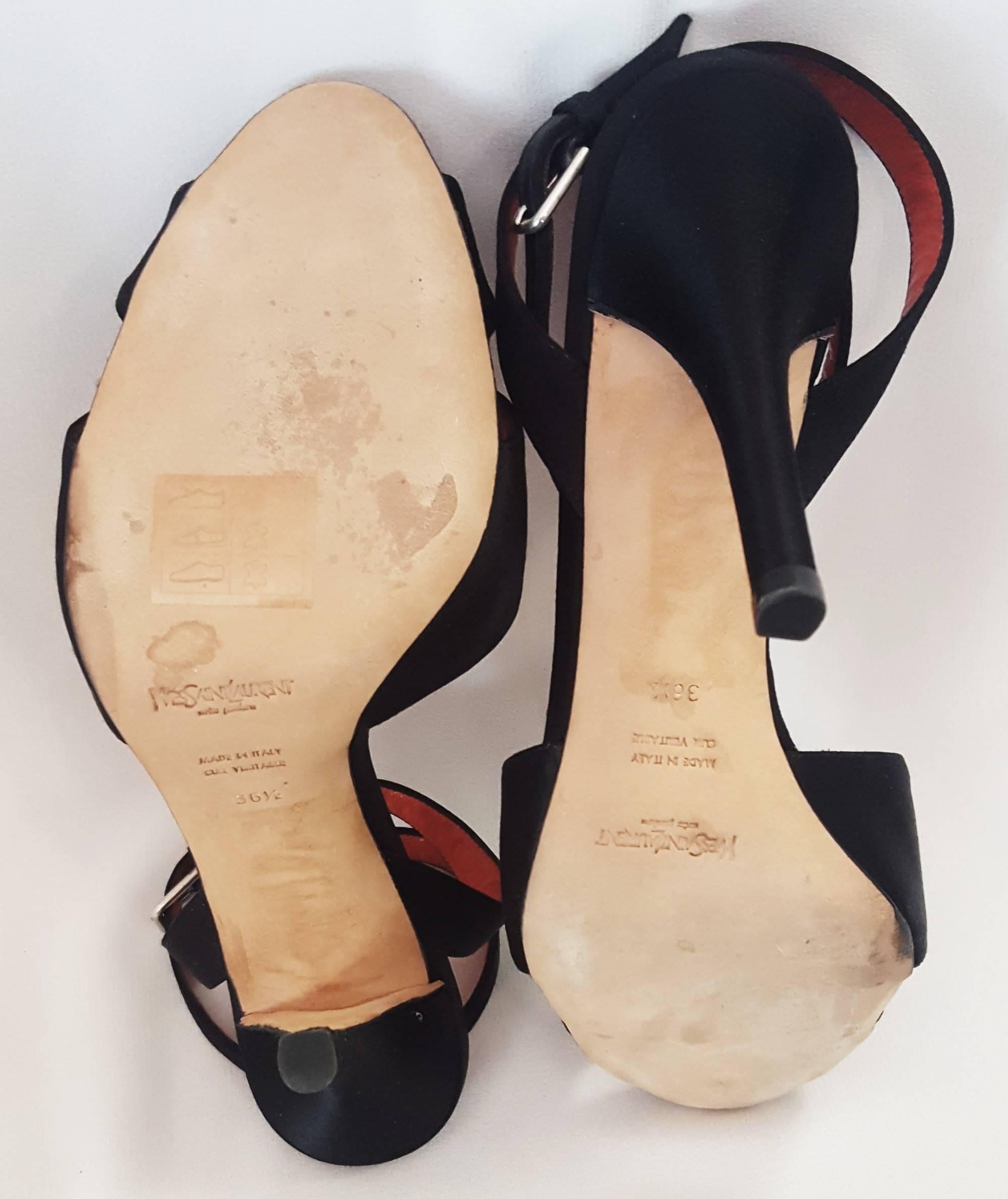 Yves Saint Laurent Black Satin Sandals  For Sale 2