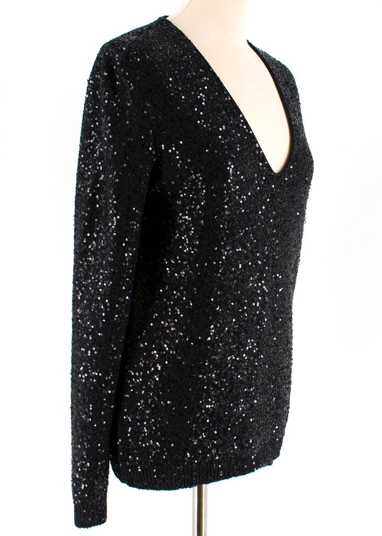 Yves Saint Laurent Black Sequin-Embellished Wool Sweater XS at 1stDibs