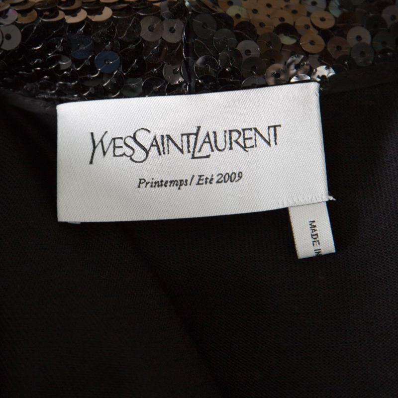 Yves Saint Laurent Black Sequin Paillette Embellished Single Button Blazer S In Excellent Condition In Dubai, Al Qouz 2