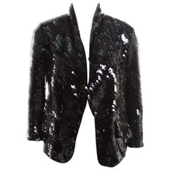 Yves Saint Laurent Black Sequin Paillette Embellished Single Button Blazer S