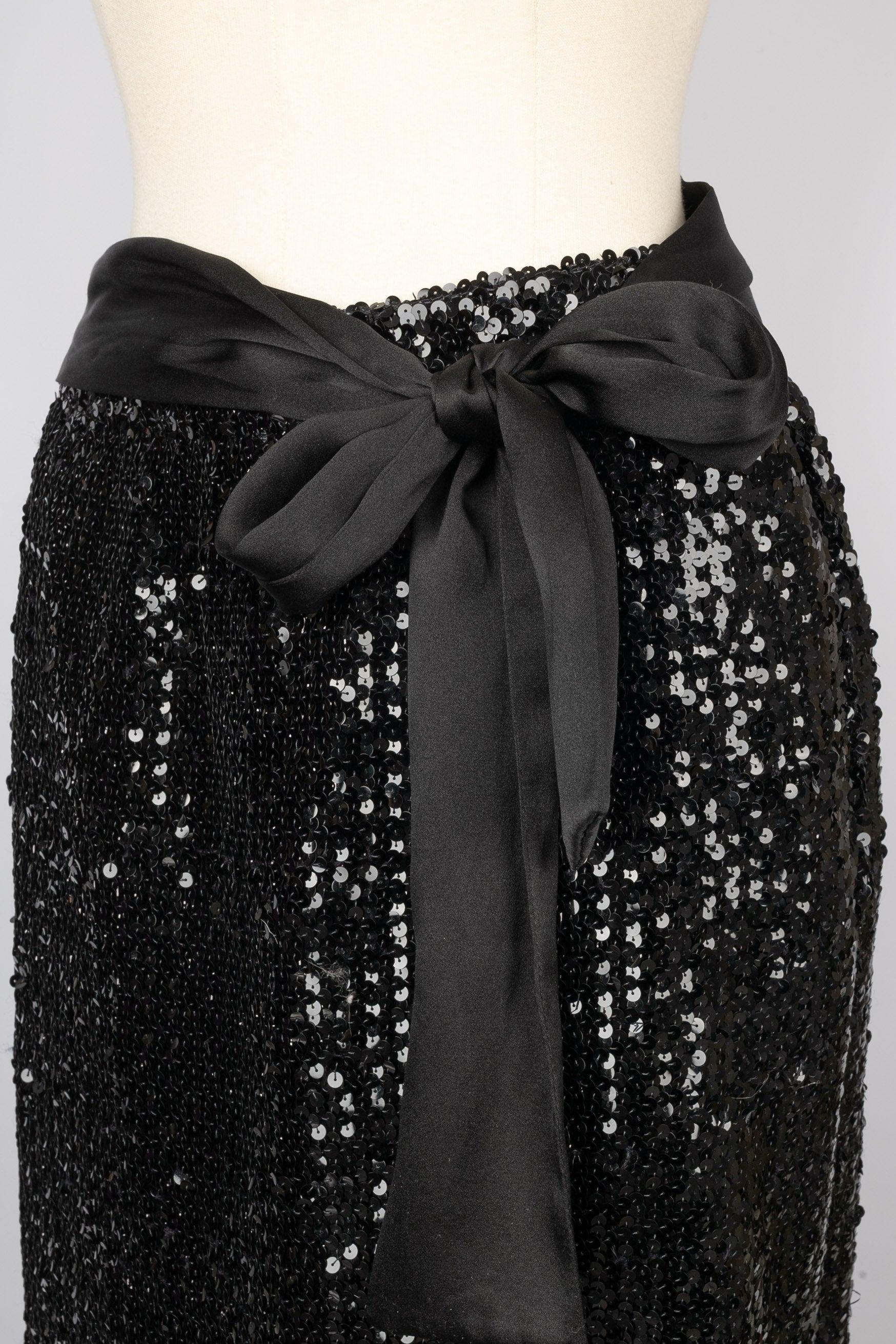 Yves Saint Laurent Black Sequin Sort Skirt For Sale 1