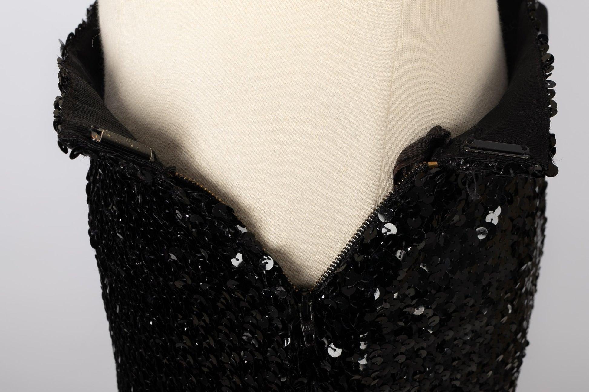 Yves Saint Laurent Black Sequin Sort Skirt For Sale 4
