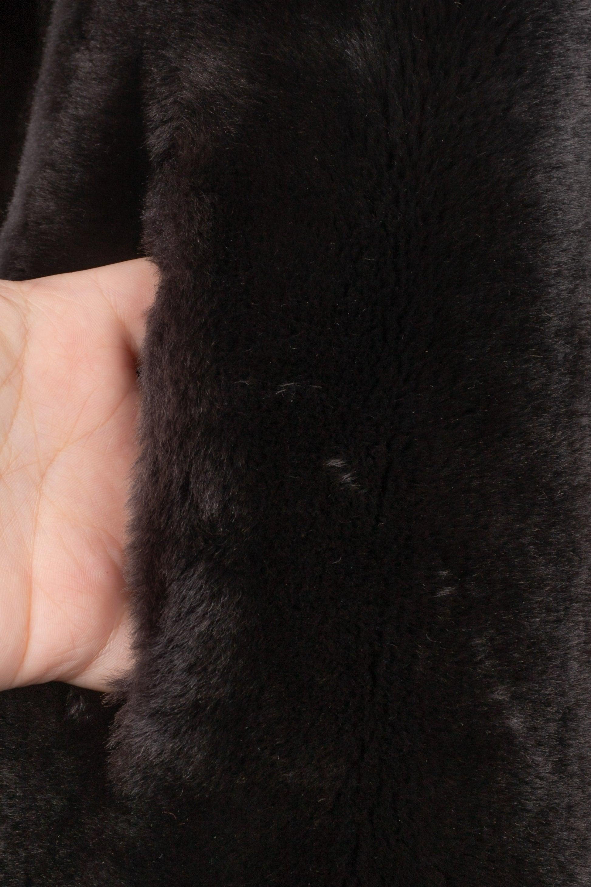 Yves Saint Laurent Black Sheepskin Fur Coat For Sale 3
