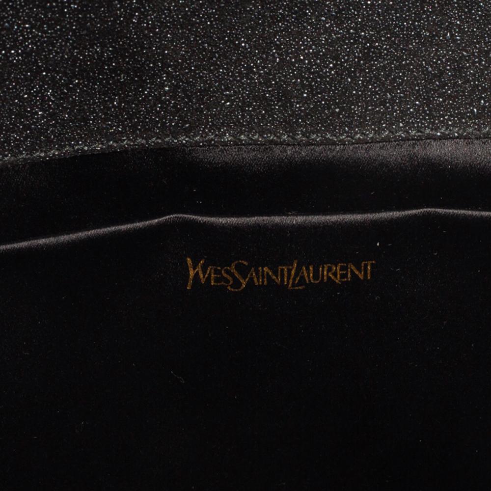 Yves Saint Laurent Black Shimmer Glitter And Suede Y-Ligne Clutch 5