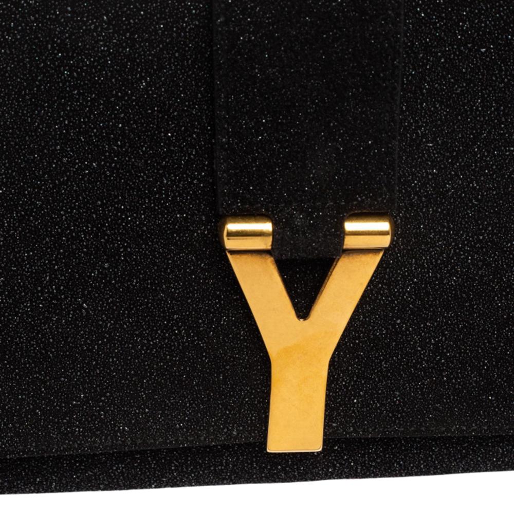 Yves Saint Laurent Black Shimmer Glitter And Suede Y-Ligne Clutch 2
