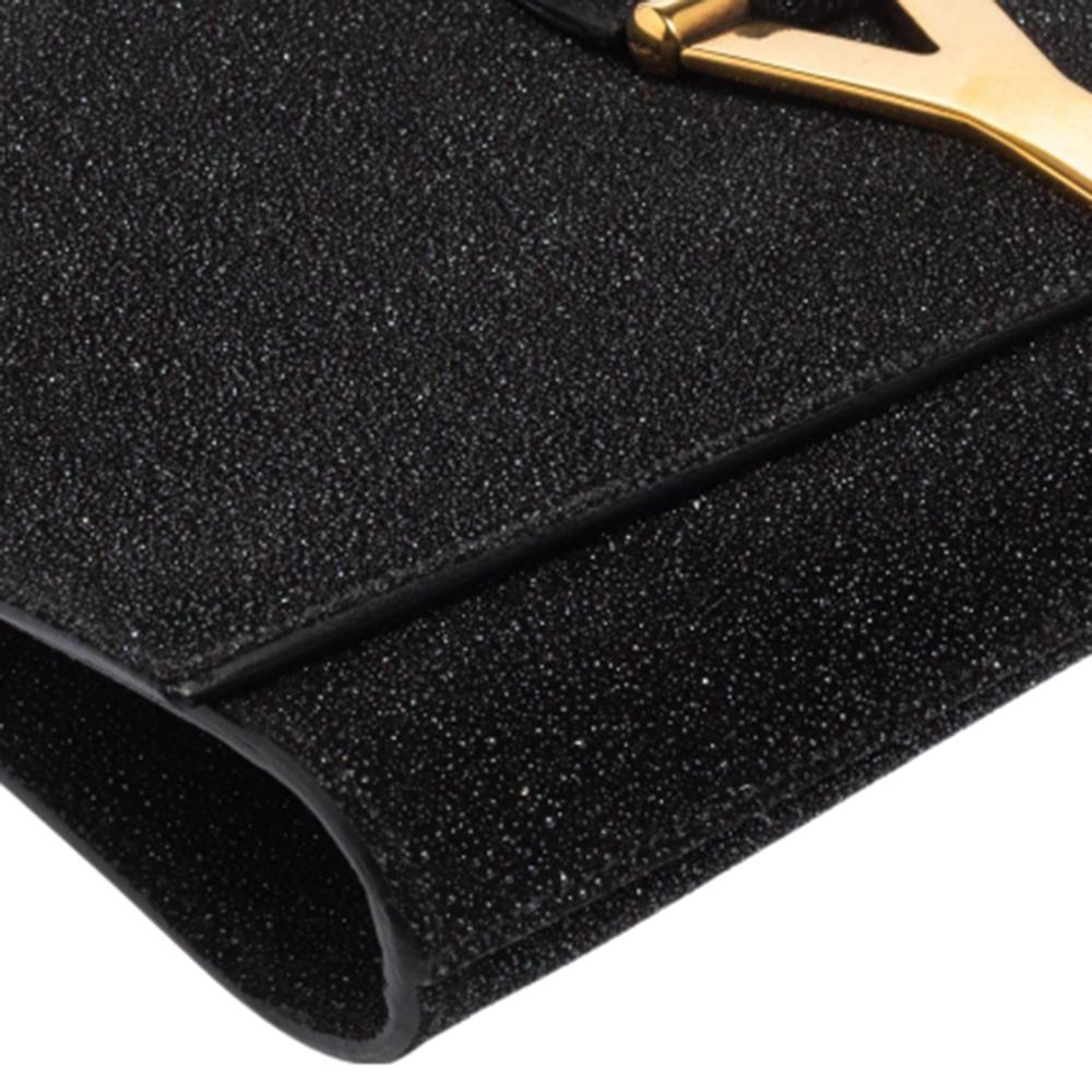 Yves Saint Laurent Black Shimmer Glitter And Suede Y-Ligne Clutch 3