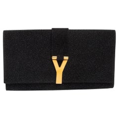 Yves Saint Laurent Yves Saint Laurent Y-Ligne Clutch aus schwarzem schimmerndem Glitter und Wildleder