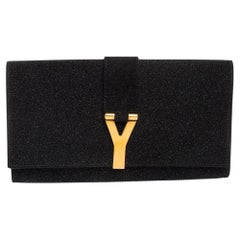 Yves Saint Laurent Black Shimmer Glitter And Suede Y-Ligne Clutch