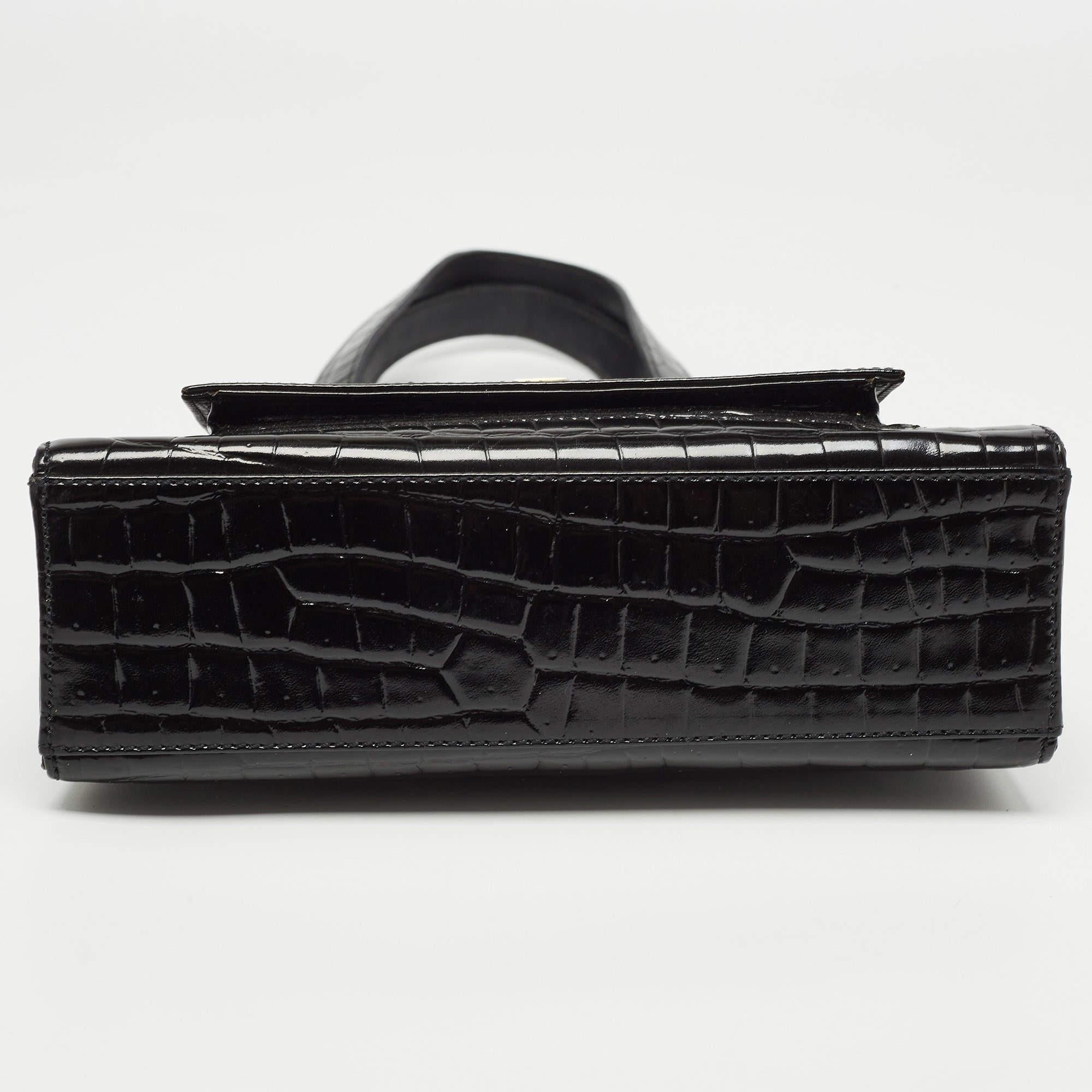 Yves Saint Laurent Black Shine Croc Embossed Leather Tote 11