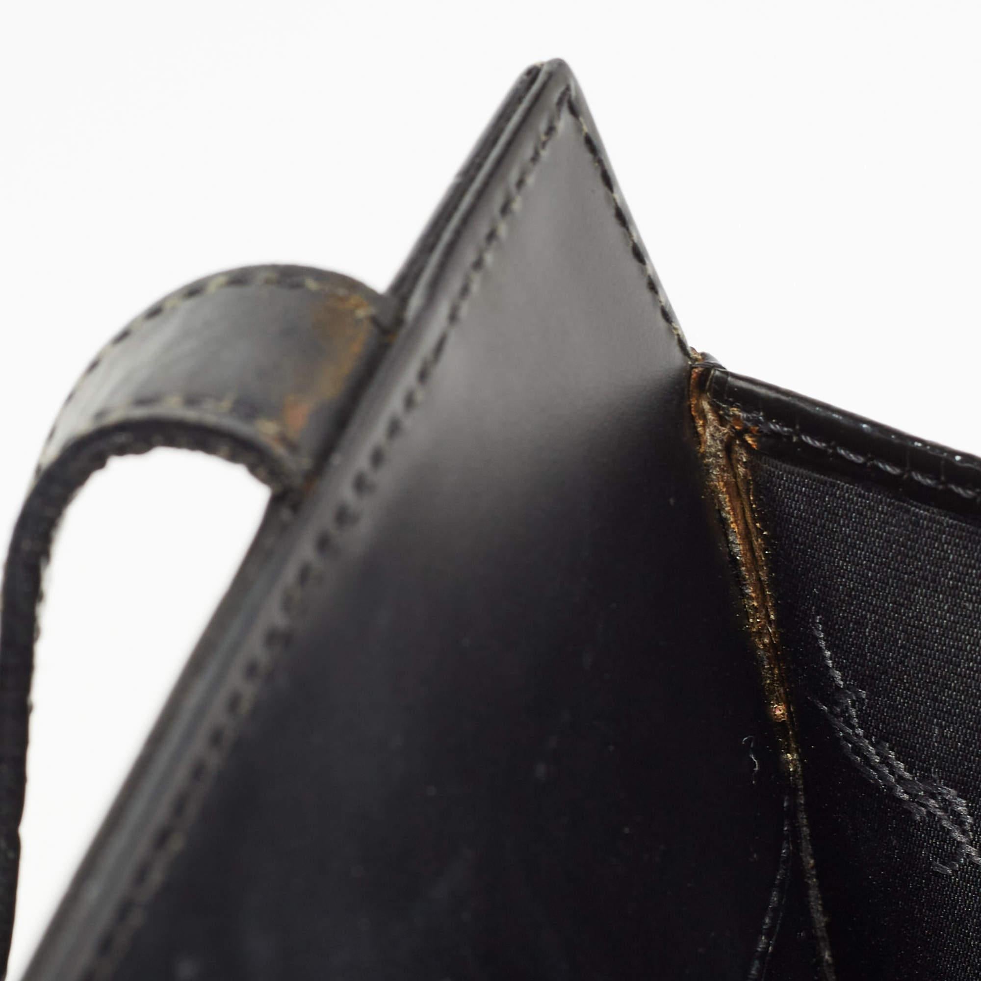 Yves Saint Laurent Black Shine Croc Embossed Leather Tote 5