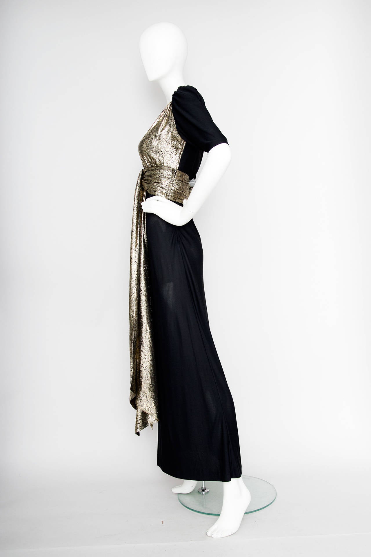 Yves Saint Laurent Black Silk and Gold Lamé Dress, 1970s  In Good Condition In Copenhagen, DK