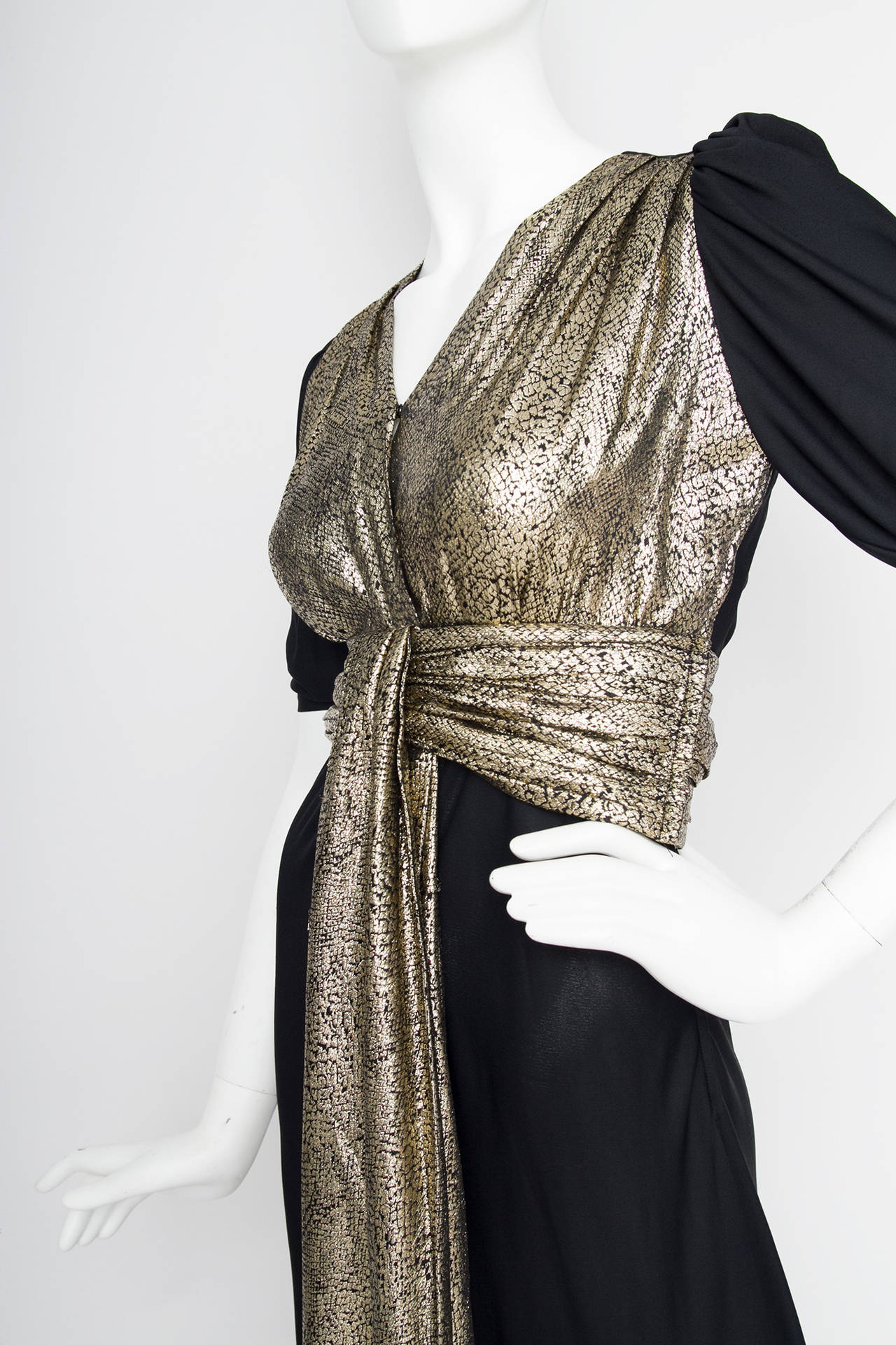Women's Yves Saint Laurent Black Silk and Gold Lamé Dress, 1970s 