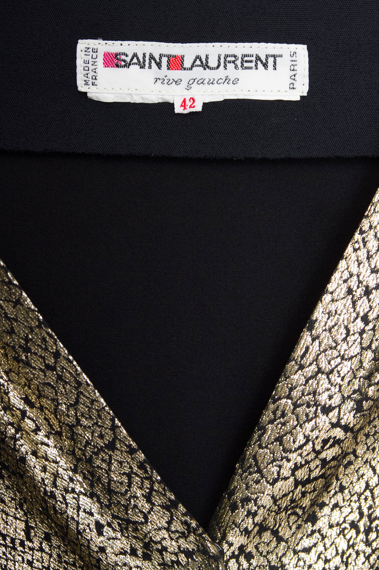 Yves Saint Laurent Black Silk and Gold Lamé Dress, 1970s  2