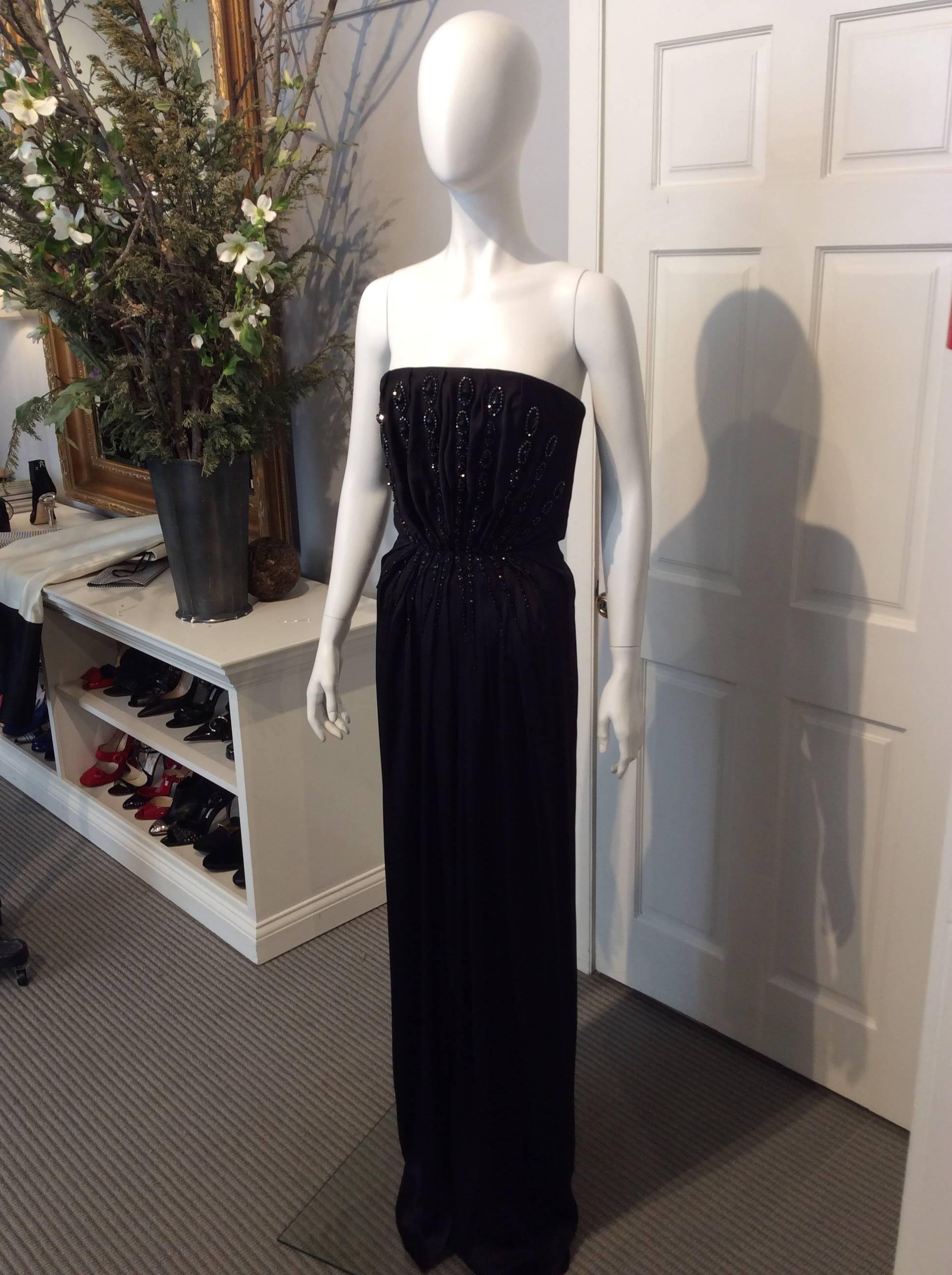 Yves Saint Laurent Black Silk Beaded Strapless Evening Gown  In New Condition For Sale In San Francisco, CA
