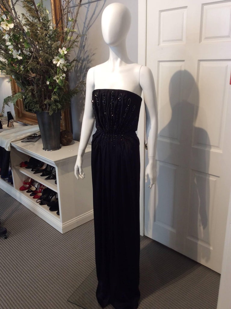 Yves Saint Laurent Black Silk Beaded Strapless Evening Gown For Sale at ...