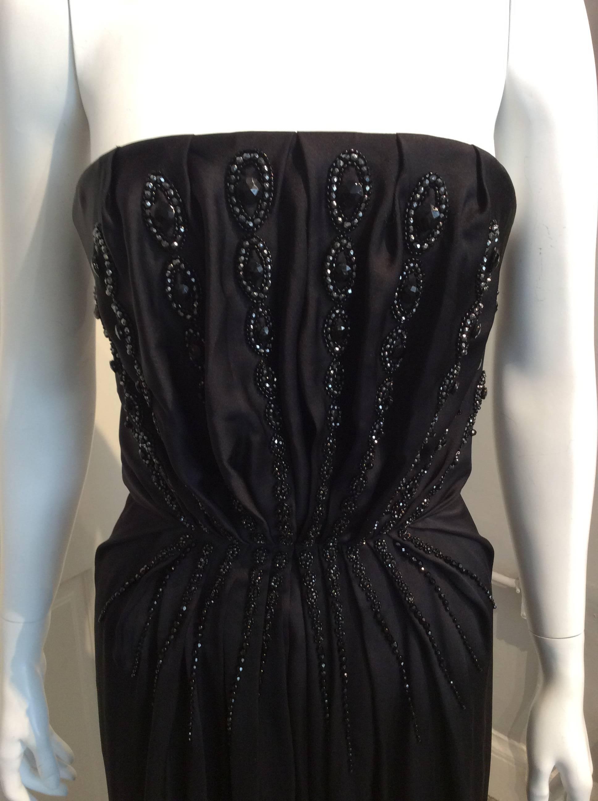 Women's Yves Saint Laurent Black Silk Beaded Strapless Evening Gown  For Sale