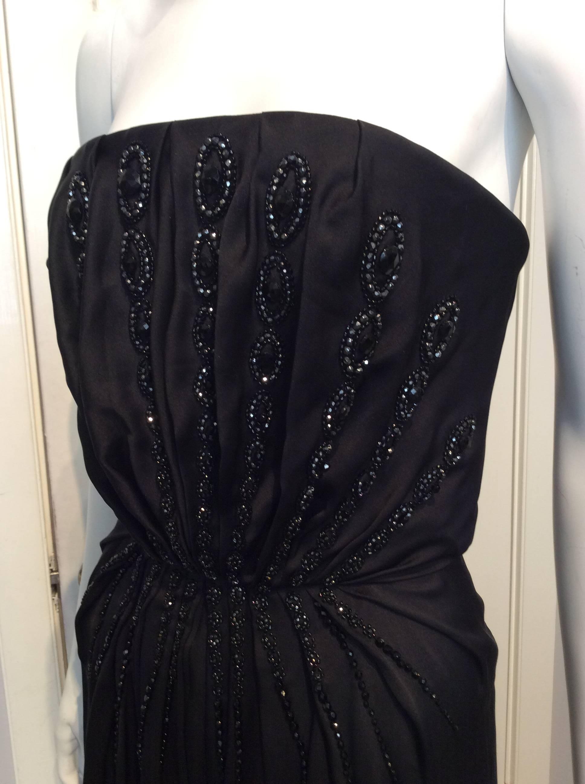 Yves Saint Laurent Black Silk Beaded Strapless Evening Gown  For Sale 1