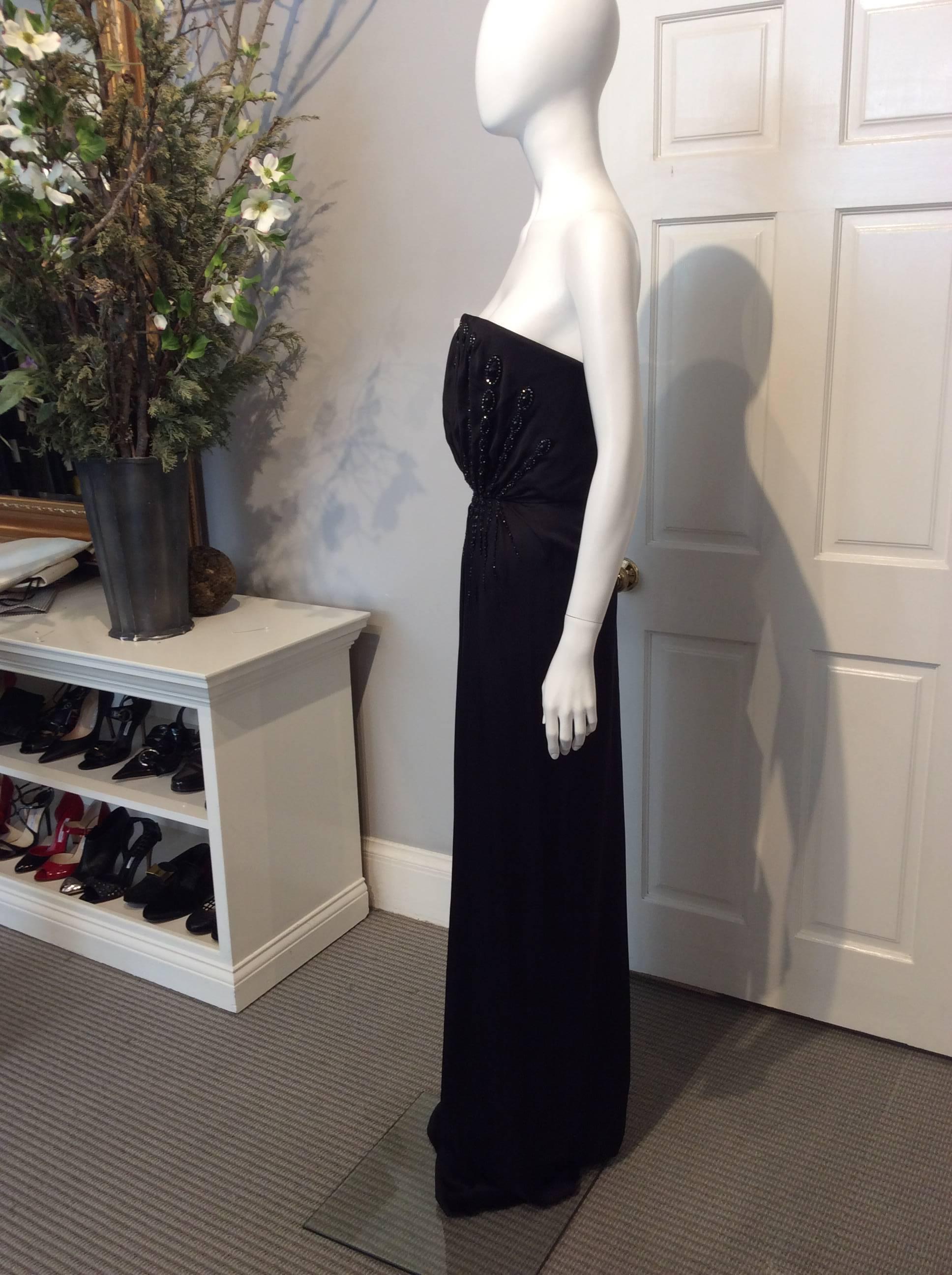 Yves Saint Laurent Black Silk Beaded Strapless Evening Gown  For Sale 2