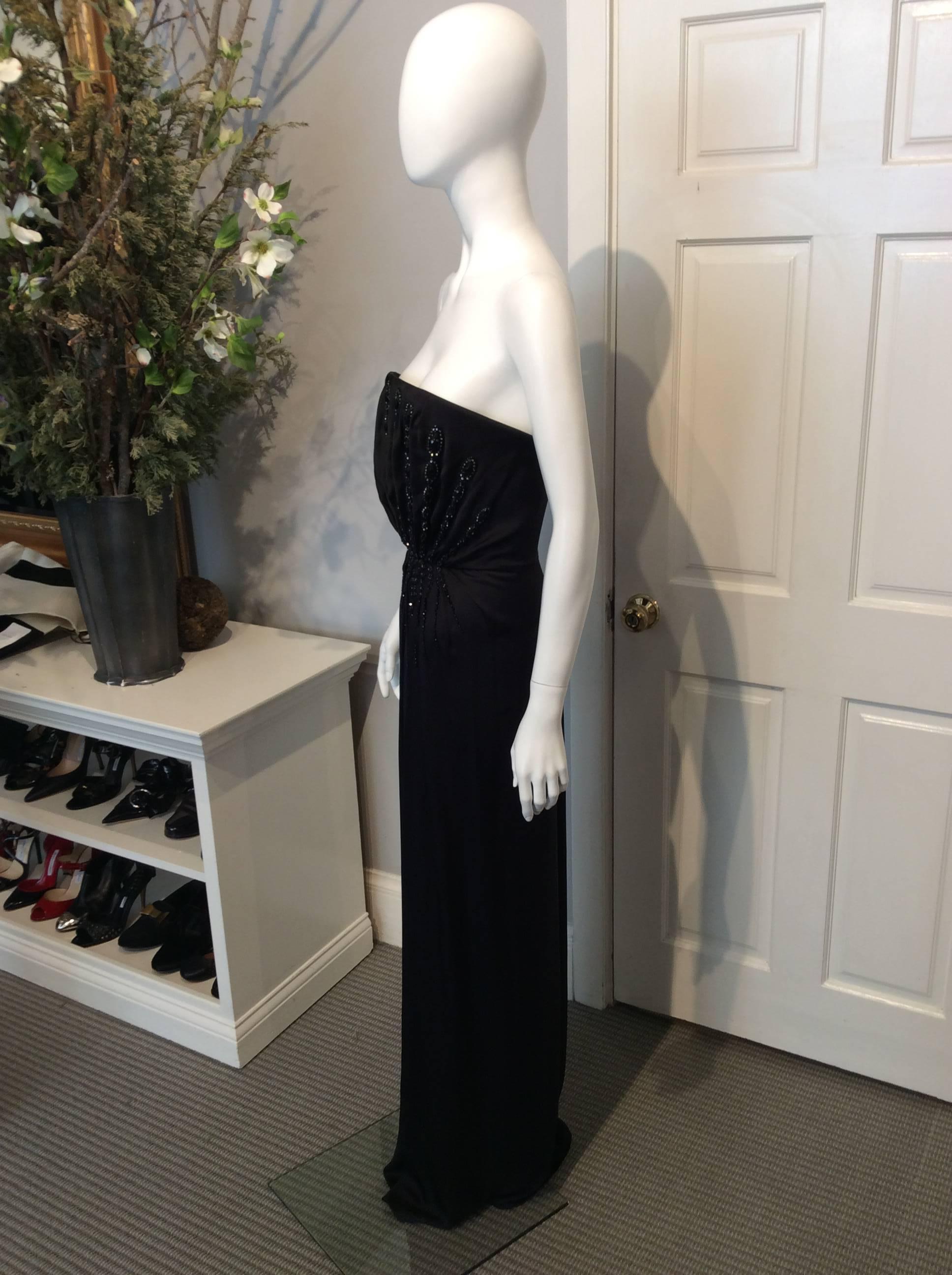 Yves Saint Laurent Black Silk Beaded Strapless Evening Gown  For Sale 3