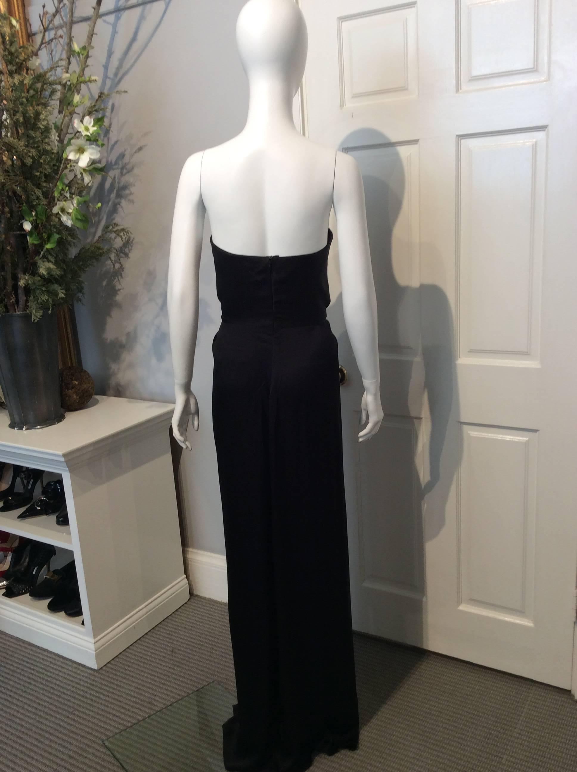 Yves Saint Laurent Black Silk Beaded Strapless Evening Gown  For Sale 4