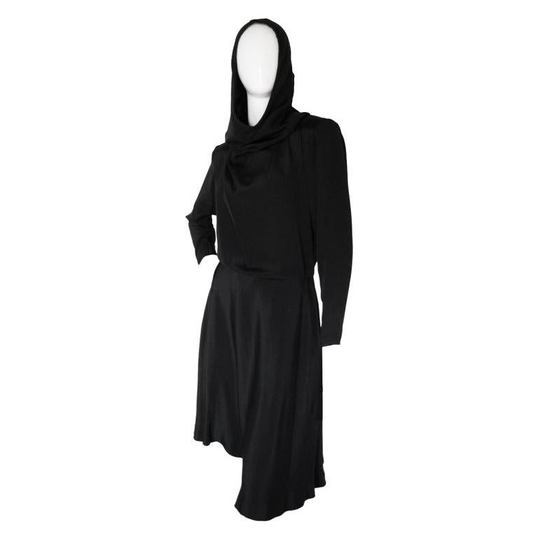 Yves Saint Laurent Black Silk Hooded Dress