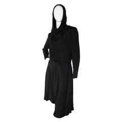 Retro Yves Saint Laurent Black Silk Hooded Dress
