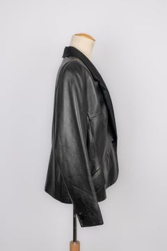 Yves Saint Laurent Schwarze Seiden-Lederjacke