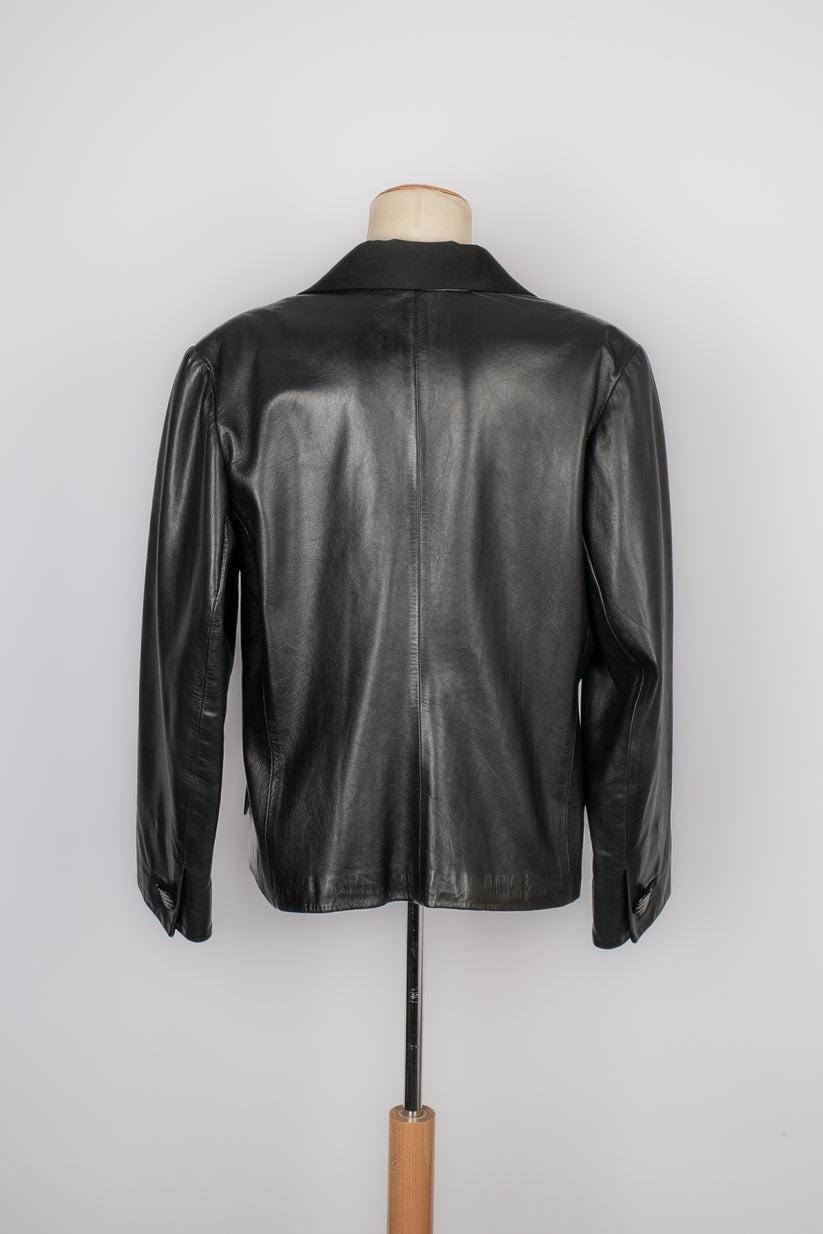 Yves Saint Laurent Black Silk Leather Jacket  In Good Condition In SAINT-OUEN-SUR-SEINE, FR