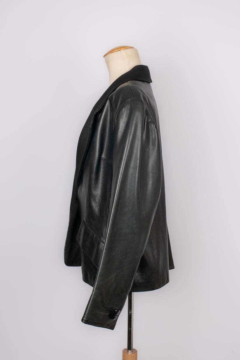 Women's Yves Saint Laurent Black Silk Leather Jacket For Sale
