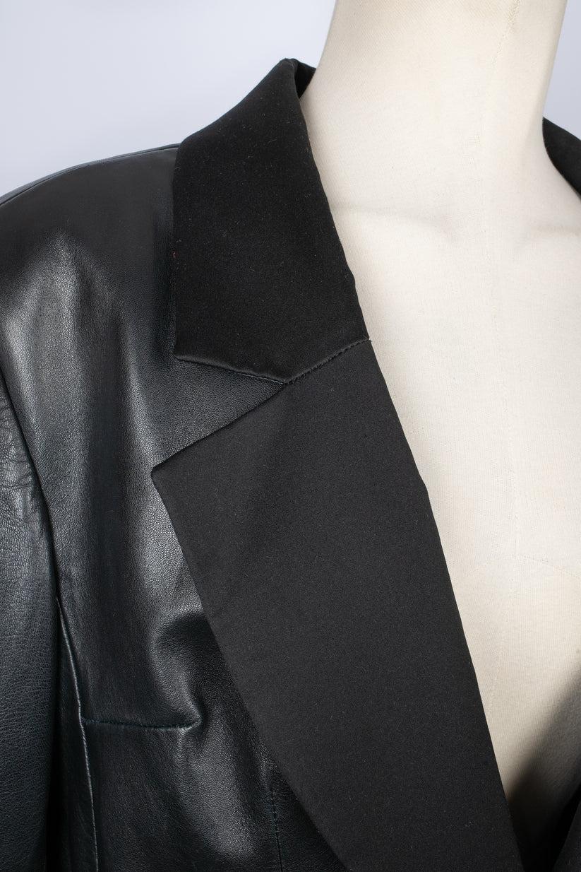 Veste en cuir de soie noire Yves Saint Laurent  en vente 1