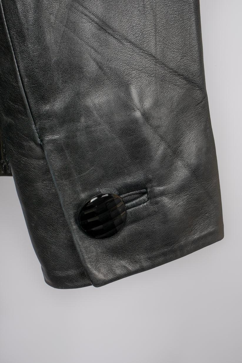 Yves Saint Laurent Black Silk Leather Jacket For Sale 3