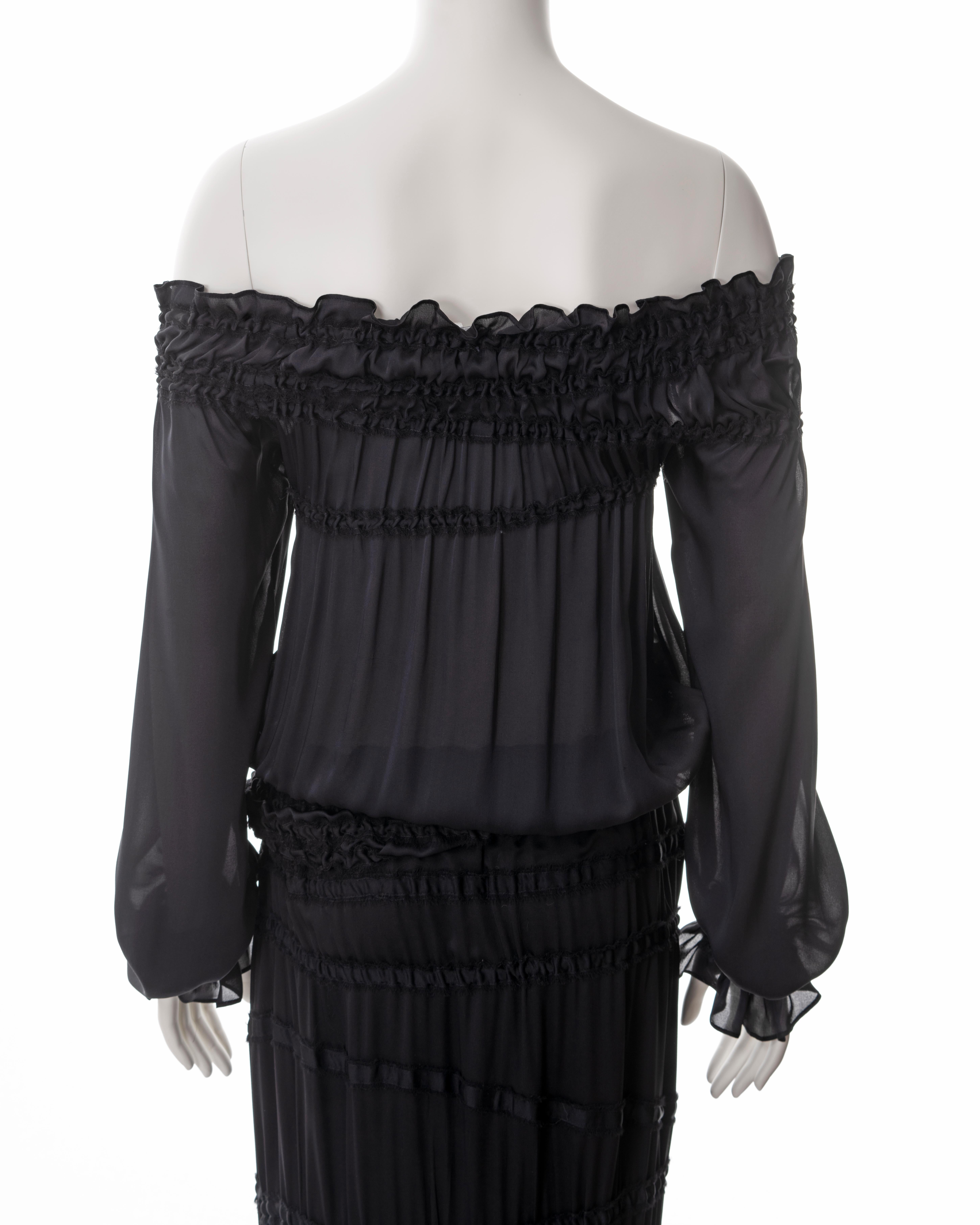 Yves Saint Laurent black silk off-shoulder blouse and maxi skirt set, fw 2001 For Sale 5