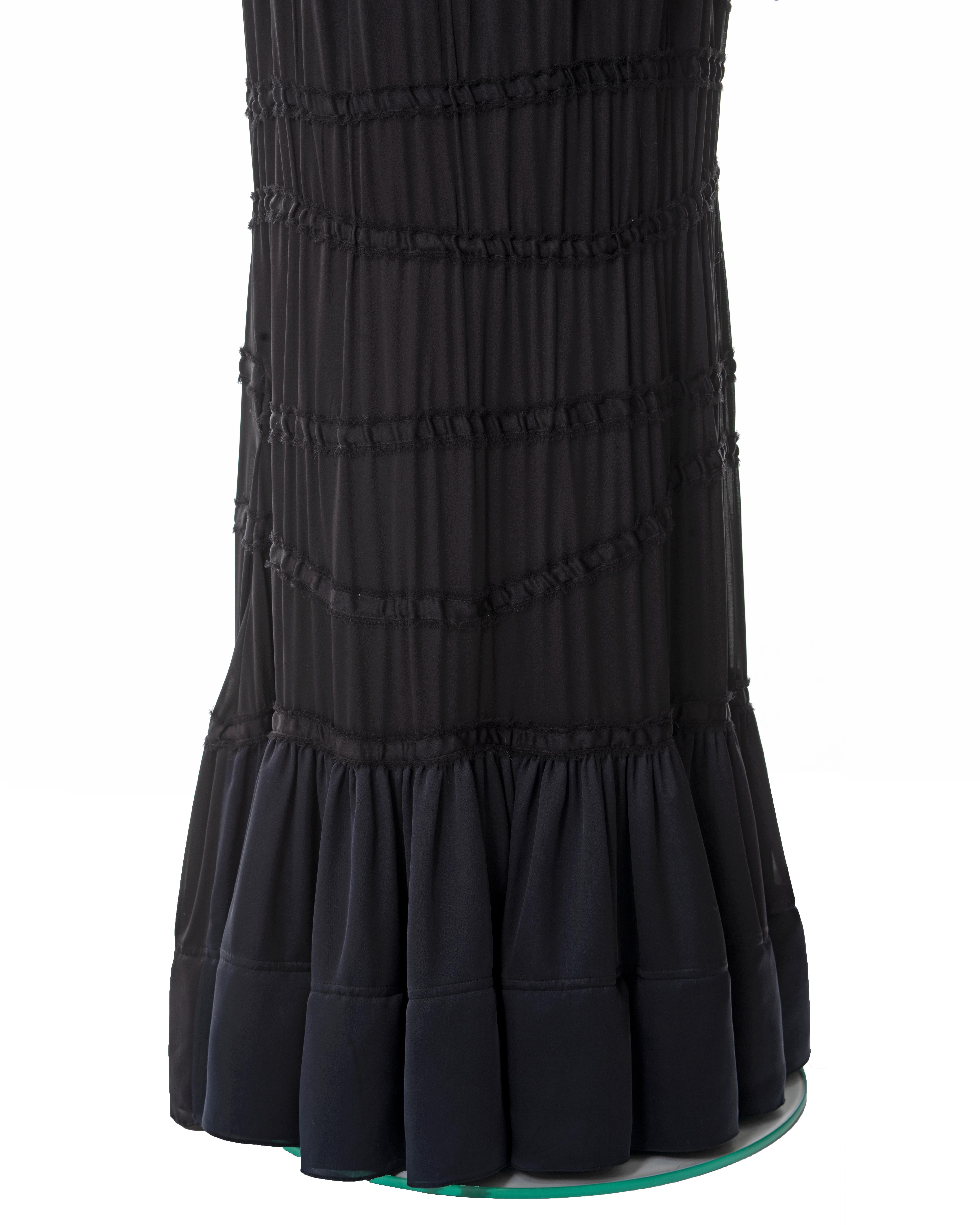 Yves Saint Laurent black silk off-shoulder blouse and maxi skirt set, fw 2001 For Sale 7