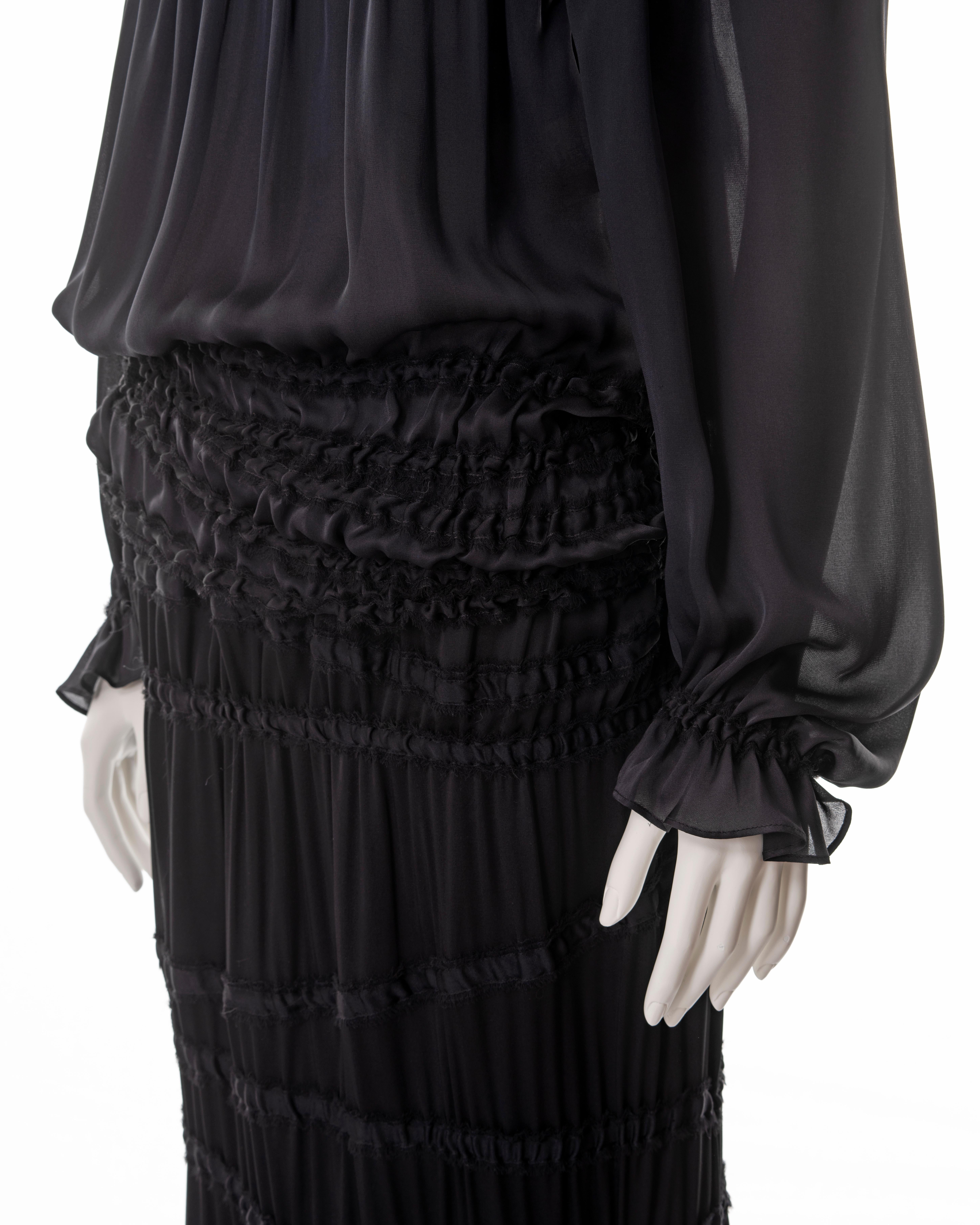 Yves Saint Laurent black silk off-shoulder blouse and maxi skirt set, fw 2001 For Sale 2