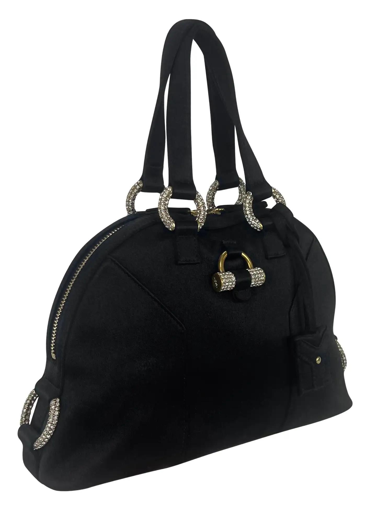 Yves Saint Laurent Black Silk Satin Rhinestone Muse Evening Bag Mini For Sale 2