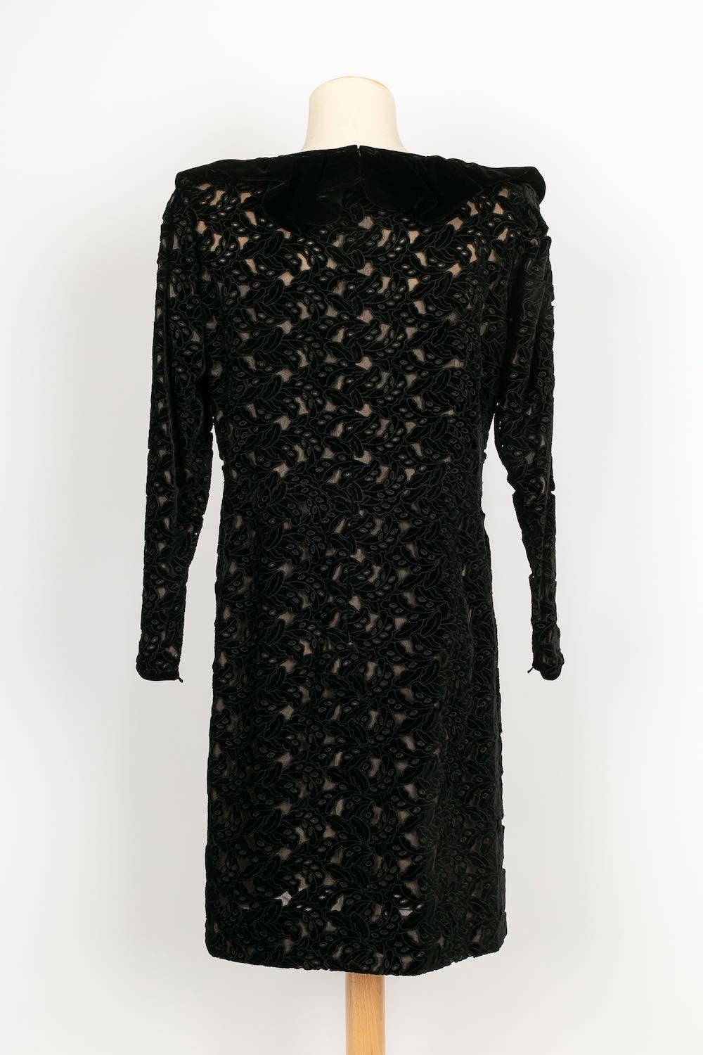 Women's Yves Saint Laurent Black Silk Velvet Openwork Short Dress