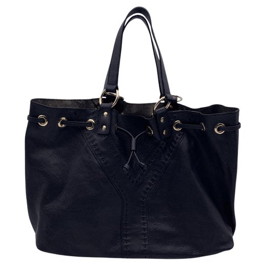 Yves Saint Laurent Black Silver Leather Reversible Double Sac Y Tote For  Sale at 1stDibs