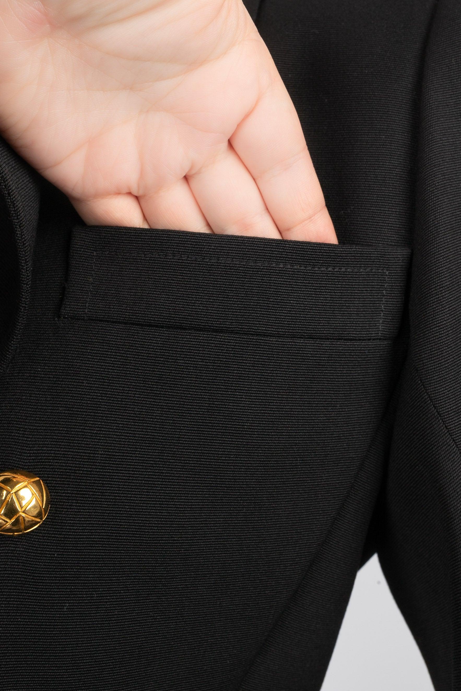 Yves Saint Laurent Black Skirt Suit Enlivened with Satin Belt Haute Couture For Sale 8