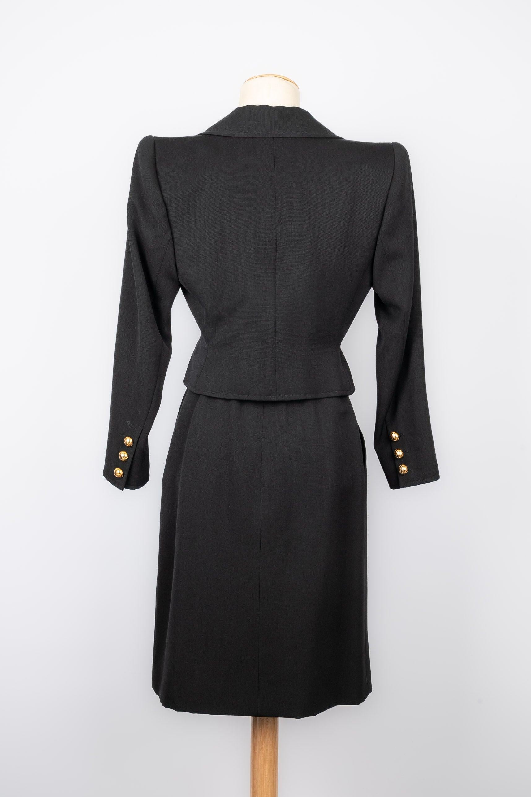 Yves Saint Laurent Black Skirt Suit Enlivened with Satin Belt Haute Couture In Excellent Condition For Sale In SAINT-OUEN-SUR-SEINE, FR