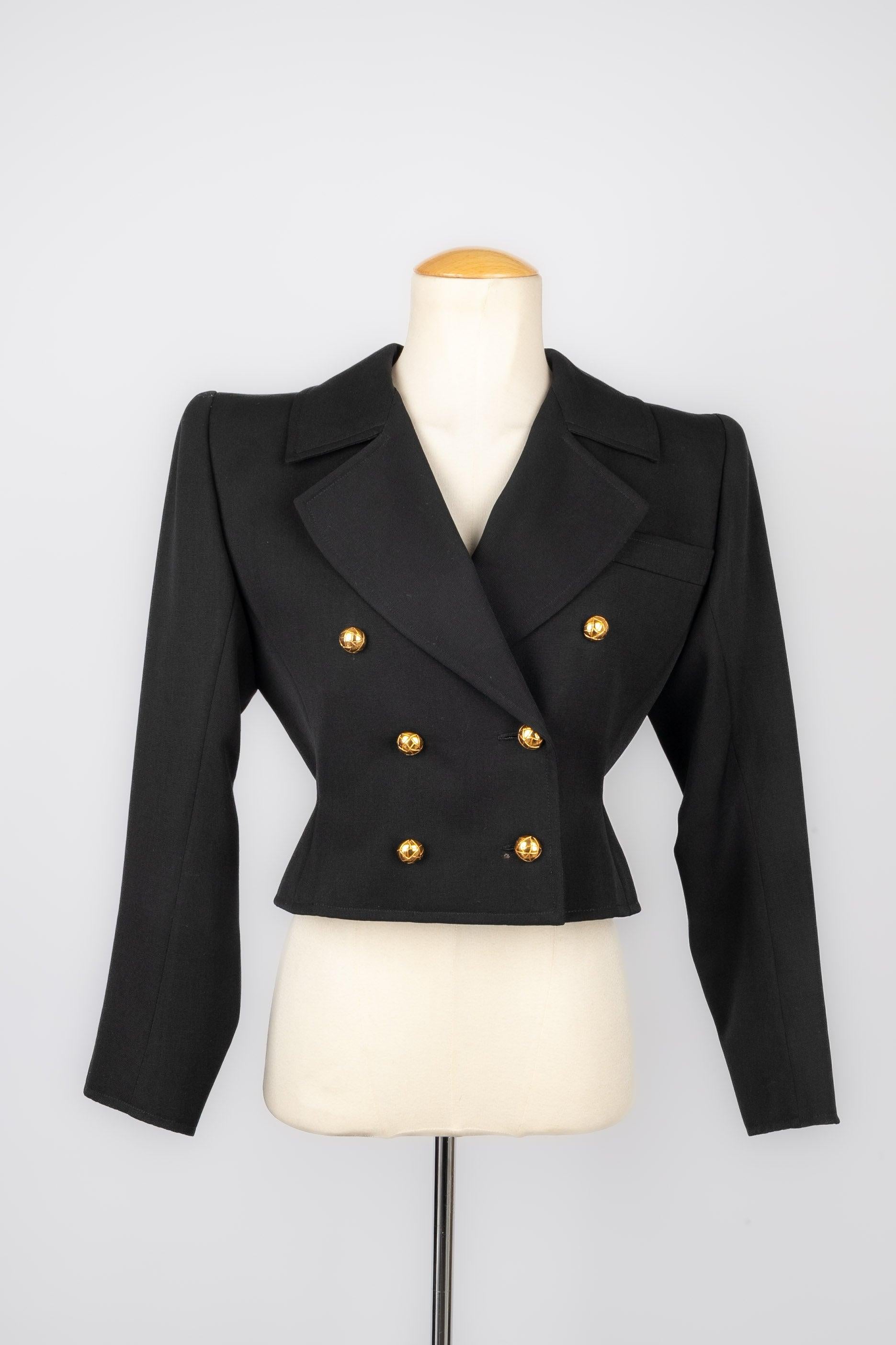Yves Saint Laurent Black Skirt Suit Enlivened with Satin Belt Haute Couture 1