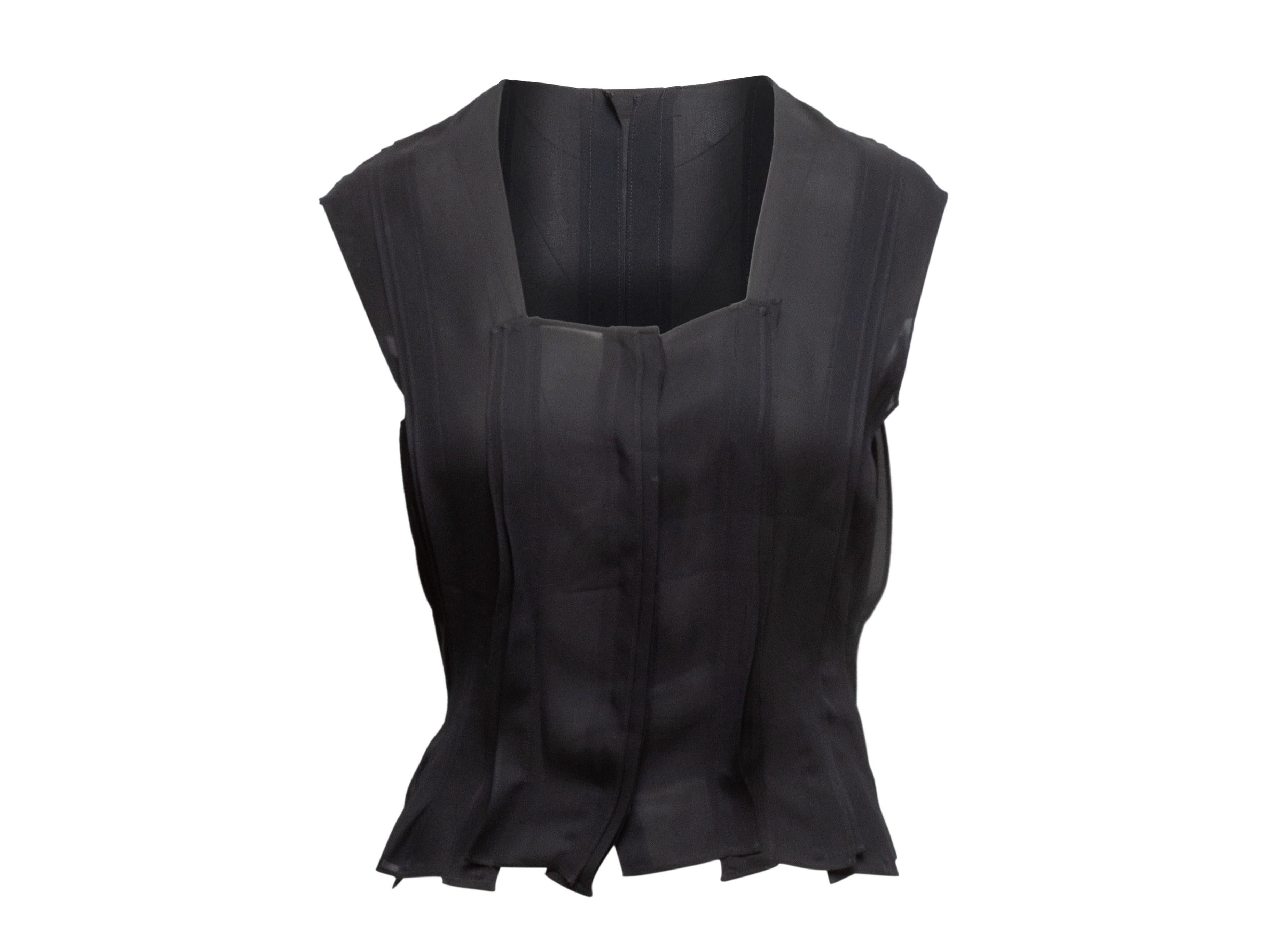 Women's Yves Saint Laurent Black Sleeveless Pleated Silk Top