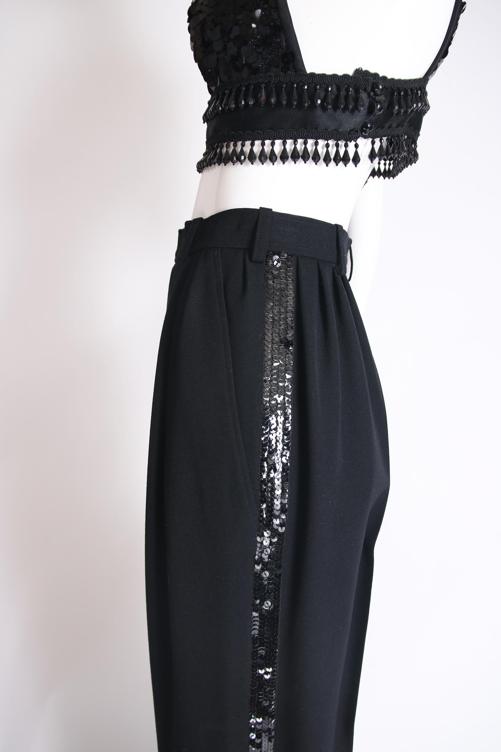 Yves Saint Laurent Black Smoking Tuxedo Pants w/Sequin Side Stripe 1970's In Excellent Condition For Sale In Studio City, CA