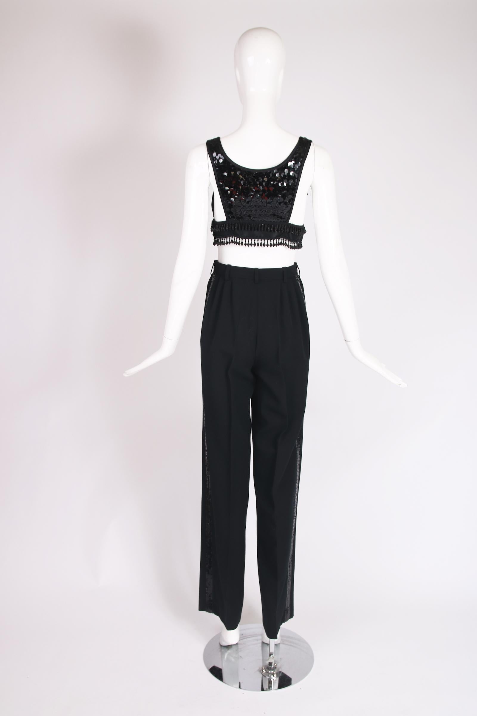 Women's Yves Saint Laurent Black Smoking Tuxedo Pants w/Sequin Side Stripe 1970's For Sale