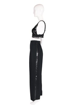 Yves Saint Laurent - Pantaloni da smoking neri con strisce laterali in tessuto di seta, anni '70