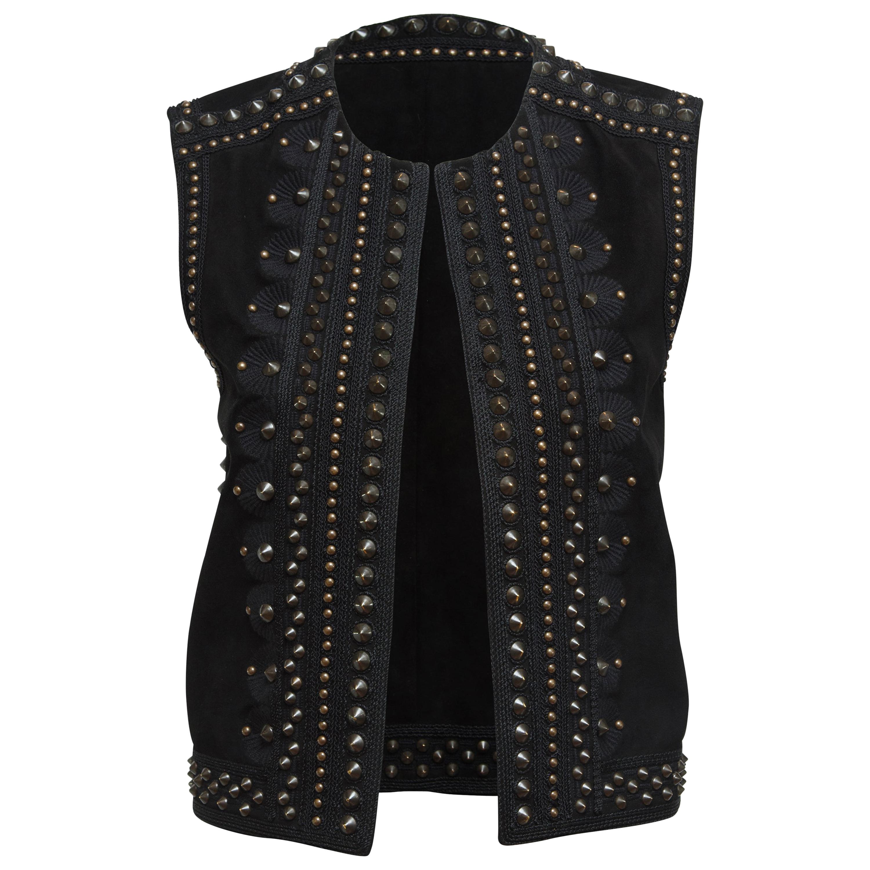 Yves Saint Laurent Black SS 2015 Studded Suede Vest