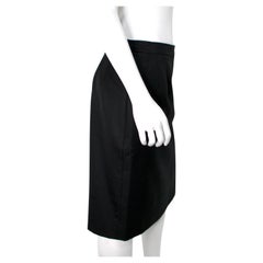 Yves Saint Laurent Black Striped Wool Knee-Length High-Waisted Skirt circa 1980s