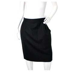 Yves Saint Laurent Black Striped Wool Knee-Length High-Waisted Skirt circa 1980s