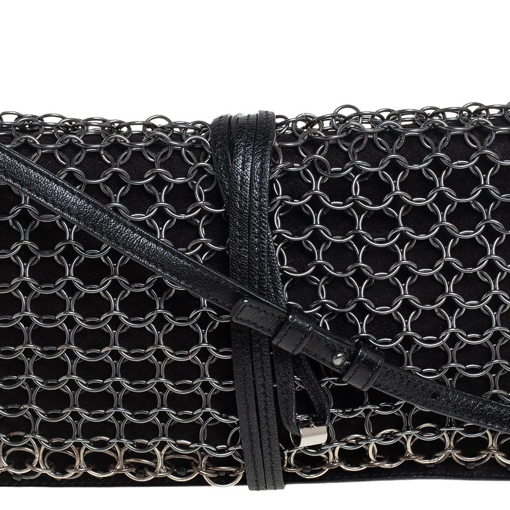 Yves Saint Laurent Black Suede and Leather Chain Link Flap Shoulder Bag 7