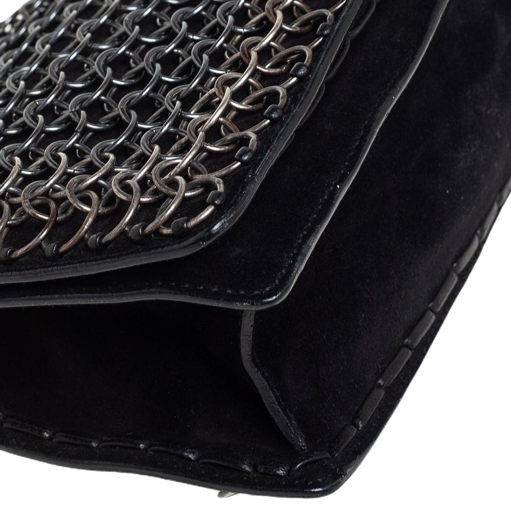 Yves Saint Laurent Black Suede and Leather Chain Link Flap Shoulder Bag 2